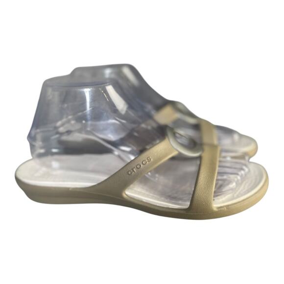 Crocs Women’s Sanrah Circle Slide Sandals In The Color Oyster/Khaki ColorWay 7 - Picture 2 of 9